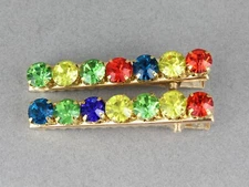 2 crystal barrettes metal alligator hair clip multi color faceted gems set of 2