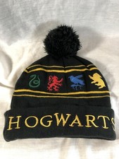 Harry Potter Hogwarts Cap Hat Embroidered Poof Beanie Adult One Size Black Multi