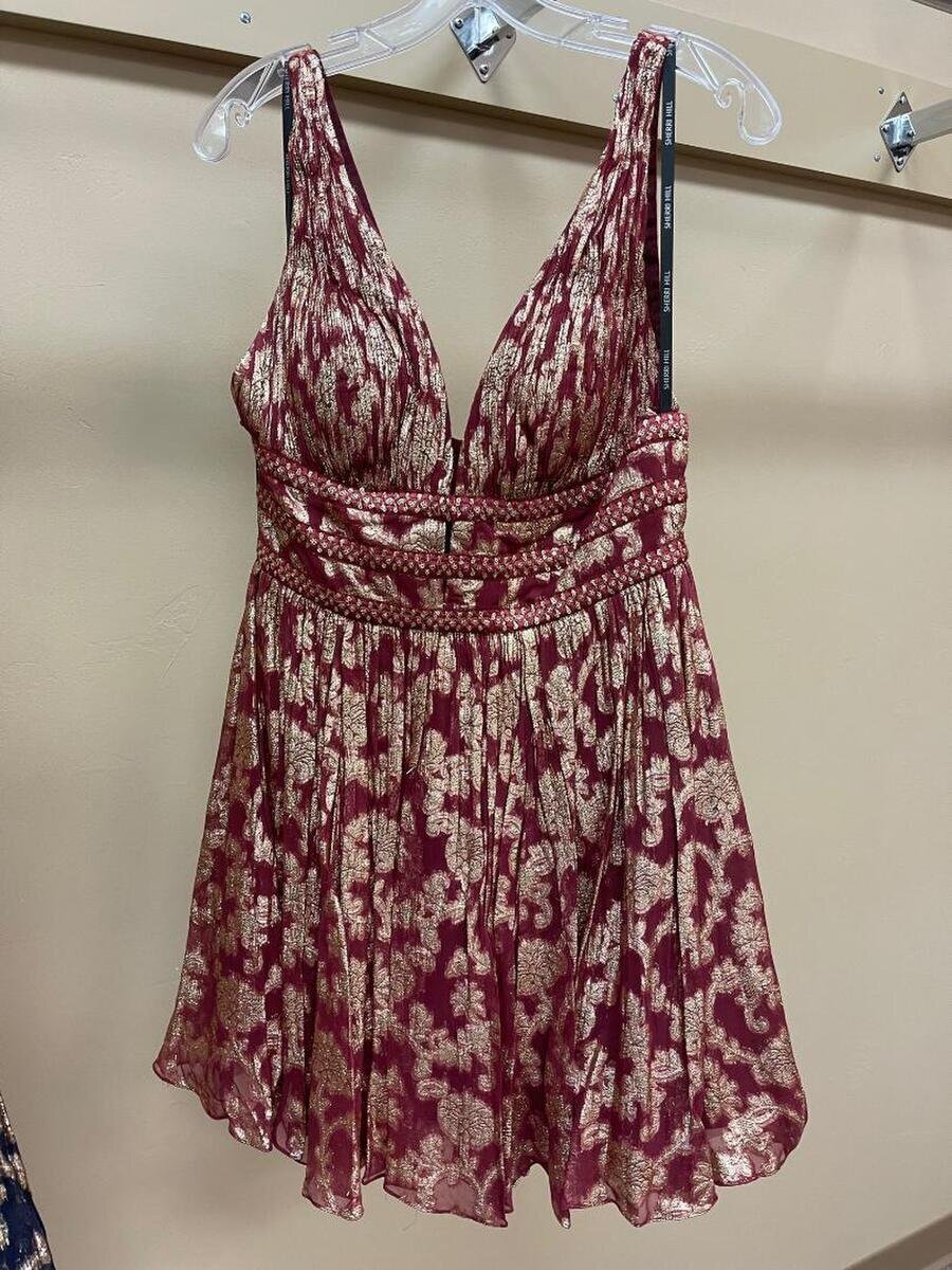 Sherri Hill 52965 Burgundy Gold Cocktail Homecoming Dress sz 8 NWT
