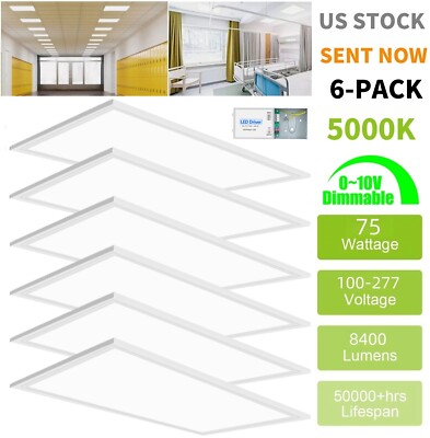 6 Pack 2x4 LED Flat Panel Light Drop Ceiling,0-10V Dimmable,100-277V, ETL Listed