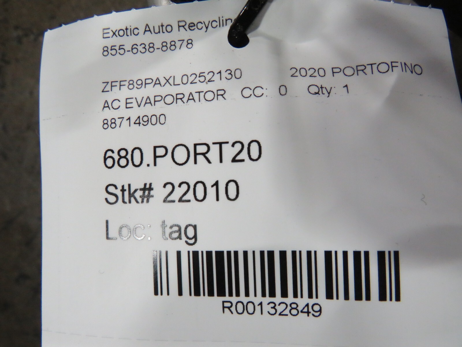 Ferrari Portofino, AC Evaporator, Used, P/N 88714900