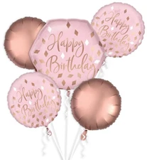 Anagram Blush Happy Birthday Foil Balloon Bouquet 5 Piece Birthday Party