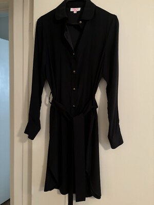 black silk button up dress AKA New York Black Silk Button Down Shirt Dress w Belt Size Medium