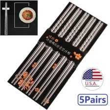 5Pairs Premium Reusable Metal Stainless Steel Chopsticks Lightweight Chop Sticks