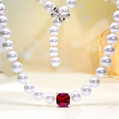 5ct Pearl & Ruby Pendant, 18K Gold Vermeil, Lab Grown Diamond Jewelry
