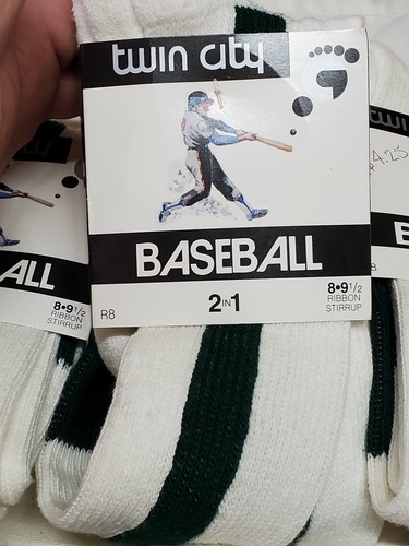 32 Pair lot Twin City 2 In 1 Baseball Stirrup Socks R12 White Green Size 8 to 12 - Picture 7 of 7