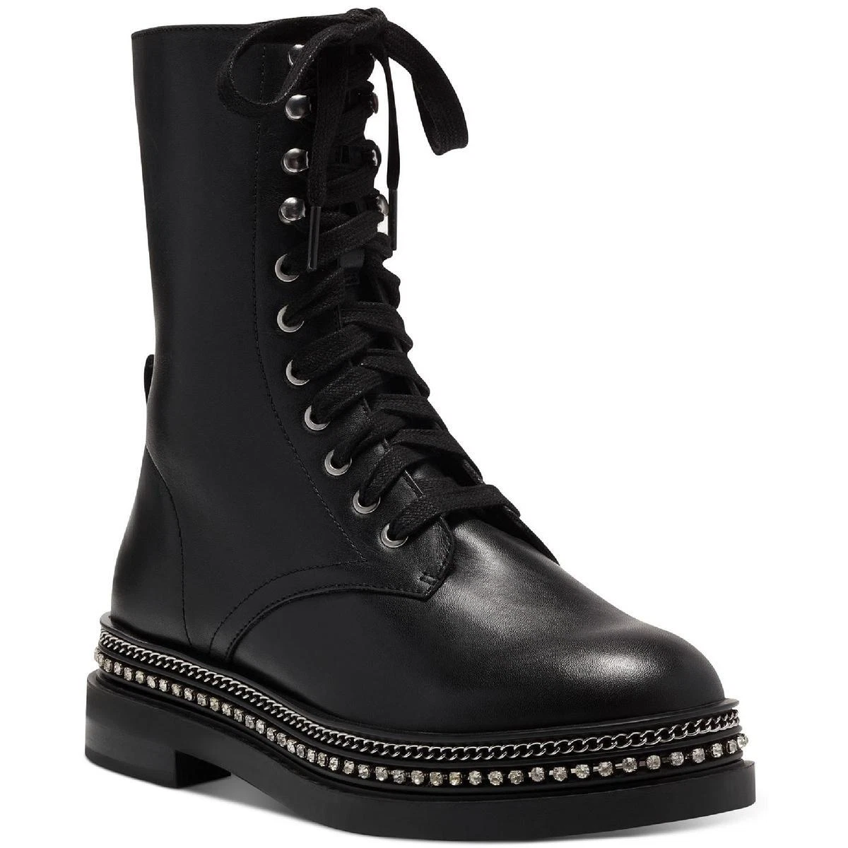 Vince Camuto Womens Branda Rhinestone Combat Lace up Boots Shoes