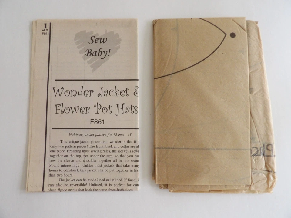 Sew Baby Sewing Pattern F861 Wonder Jacket Flower Pot Hat Toddler 1T-4T - Image 2 of 3