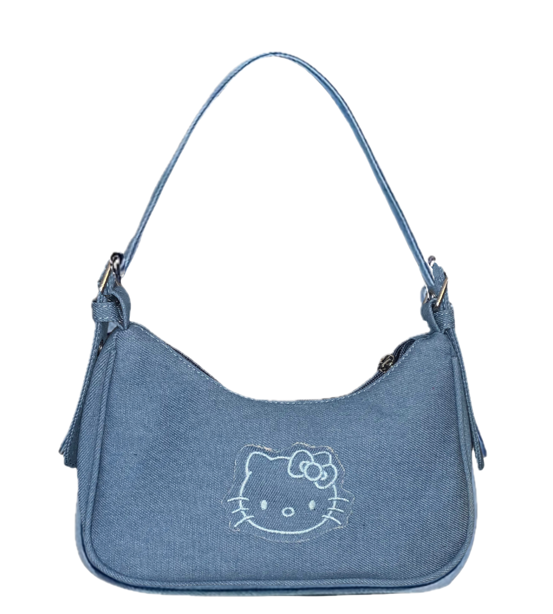 Hello Kitty Denim Shoulder Bag Trendy Y2K Purse Chic Casual Ladies