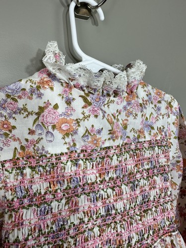 Vintage Dress Floral Girls Smocked Honey Suckle Sears Cottagecore Prairie Lace 4 - Picture 5 of 11