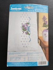 VTG Janlynn Stamped Cross Stitch 2 Pillowcases Violets Cotton Blend 20"x30"