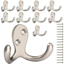IBosins 10 Pack Heavy Duty Double Prong Coat Hooks Wall Mounted with 20 Screw...