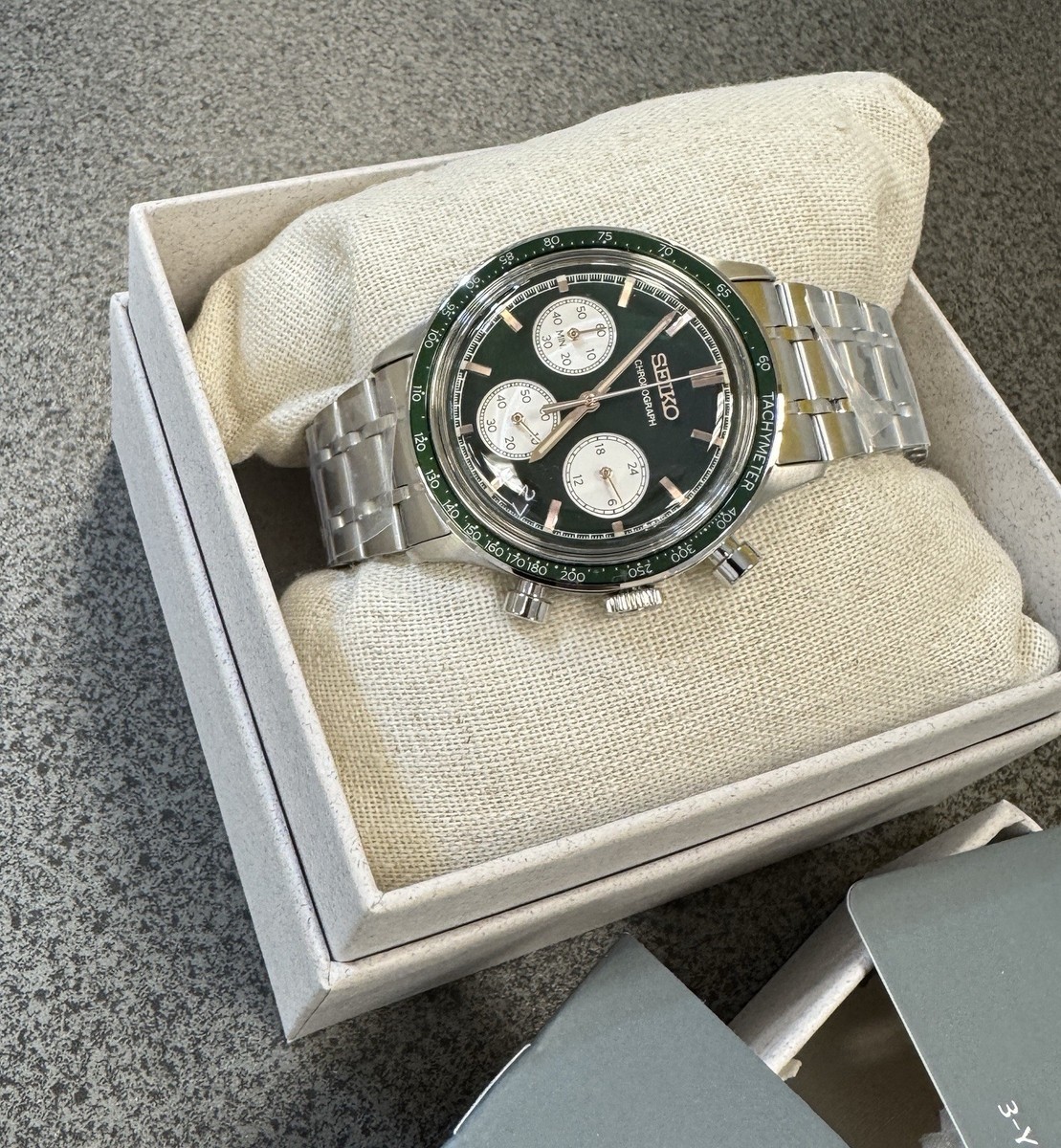 SEIKO Chronograph Quartz Light Green Dial Watch SSB481 Stainless