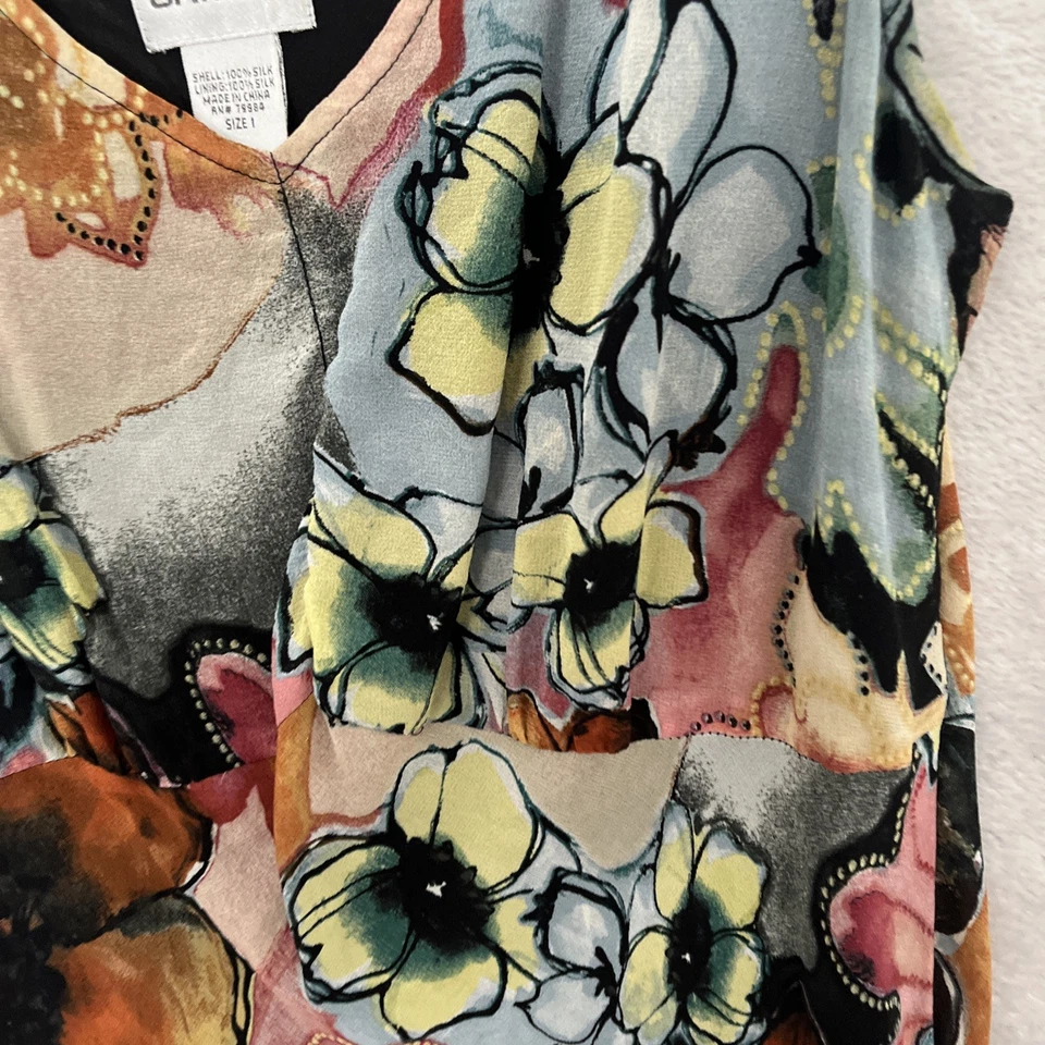 Chico's женщин линия платье многоцветный цветочный средний 1 шелк без рукавов V шеи - Изображение 2 из 4