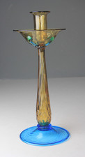 Carder Steuben Amber Candlestick w/ Celeste Blue Drips  Foot Shape 6154 Rare 
