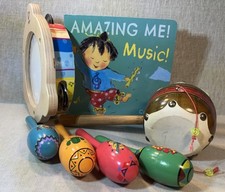 Kids Musical Instrument Bundle Set Used W Book Tambourine Maracas Wooden Toys
