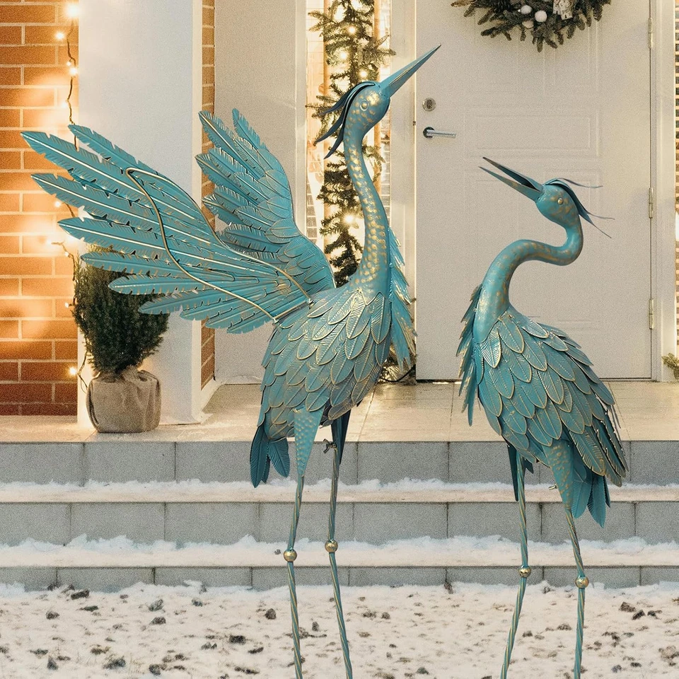 Estatuas de grúa para exteriores, garza de metal estatuas de jardín arte de patio de aves, de pie Sc Foto 4 de 4