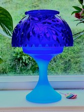 Fenton Wildflower Blue Iridescent Fairy Lamp top & Westmoreland Blue Base