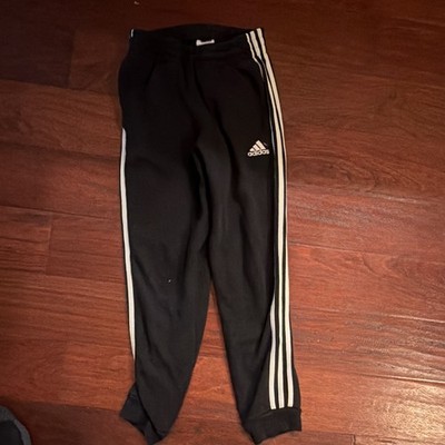 adidas Boy's Black Track Pants White 3-Stripes Striped M Regular Elastic Waist