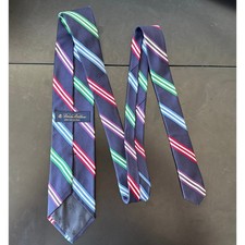 Brooks Brothers Mens Silk Tie Navy Blue Multi Color Repp Stripe Woven in England
