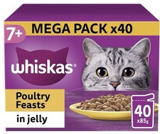 120 x 85g Whiskas 7+ Poultry Feasts Mixed Senior Wet Cat Food Pouches in Jelly 4.12 per kilo