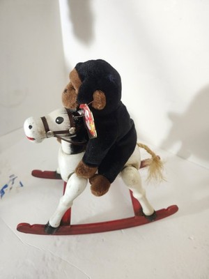 Vintage Wooden Enesco Rocking Horse With A Monkey On His Back