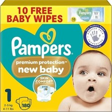 Pampers Premium Protection New Baby Size 1 x 180 Nappies – Free UK Post 0.12 per nappy