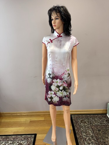 Traditional Chinese Dress Size XL Floral silk pink-light purple, Fit US M - Picture 7 of 9