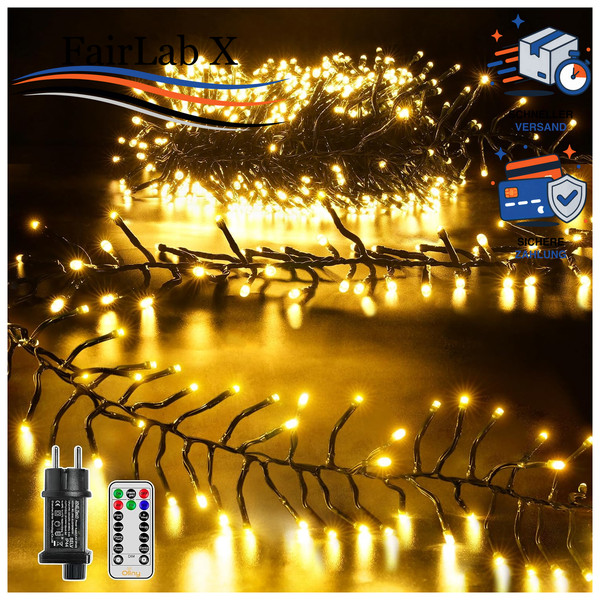 Lichterkette 6M 400 Leds Cluster IP44 Wasserdicht 8 Modi Timer Warmweiß-image