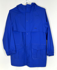 L.L. Bean Boys 10-12 Medium M PVC Rain Hooded Jacket Blue Zip Front Some Spots