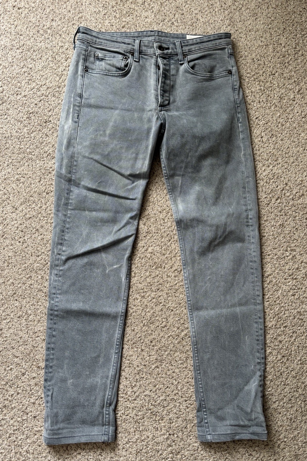 rag & bone Jeans Mens Size 30x30 Gray Blue Fit 2 Slim Button Fly Stone Wash