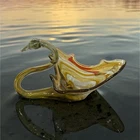 Vintage Art Glass Swan Bowl Amber Olive Murano Style Mid Century Modern