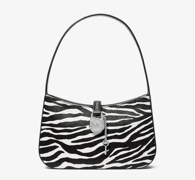 #ad MICHAEL KORS Lyra Small Zebra Print Calf Hair Pochette Black White Bag Purse NEW $49.00
