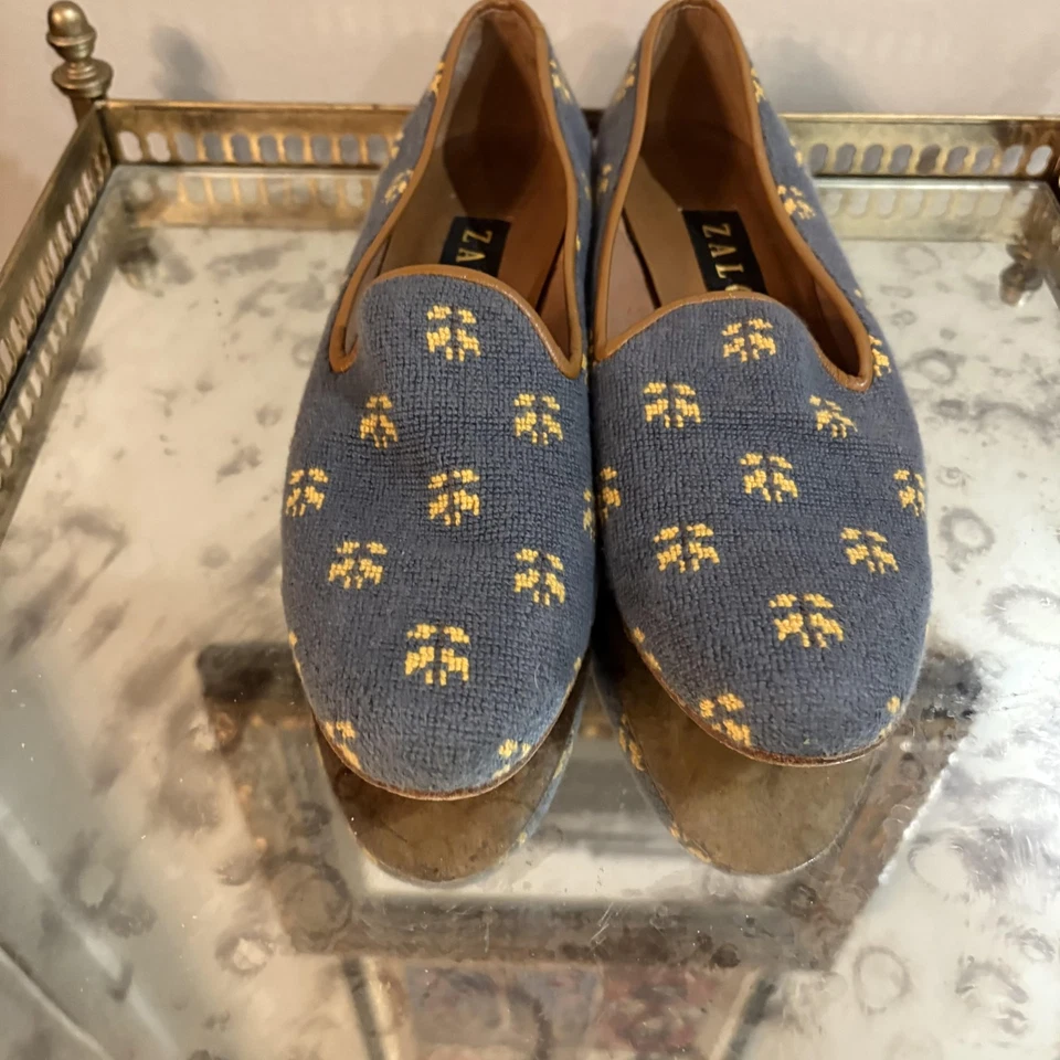 Zapatos Zalo para mujer talla 10N azul punta de aguja zapatilla mocasines suela de cuero Foto 3 de 4