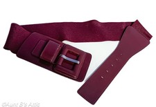 Vintage 90s Y2K New York and Co Wide Burgundy Big Vinyl Buckle Stretchy Belt S/M