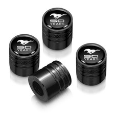 Mustang 50 Years Black On Black Aluminum Cylinder-style Tire Valve Stem Caps