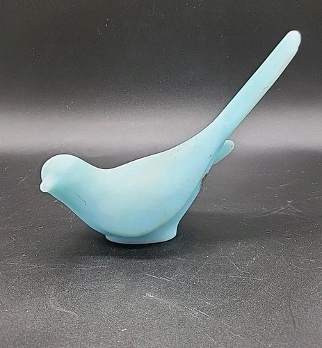 VTG Fenton Blue Satin Glass  Bird of Happiness Dove Figurine Label No Damage
