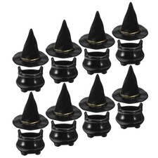 10 Sets Plastic Mini Cauldron with Witch Hats Halloween Miniature Party Decor