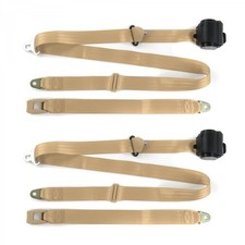 1966 -1967 Standard 3pt Tan Retract Bucket Seat Belt Kit-2 Belts