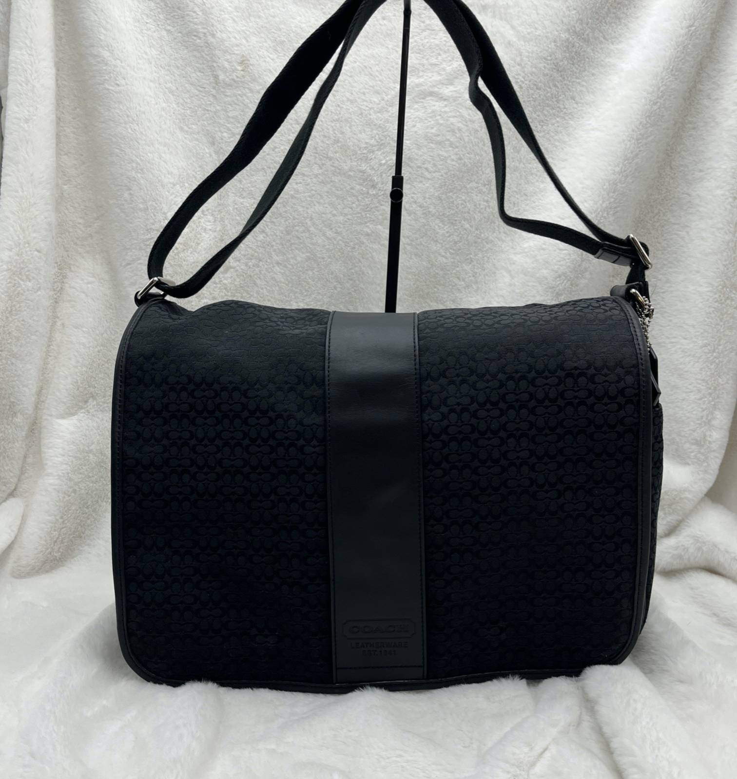 Coach Signature Hudson Commuter Laptop Messenger Bag Black Logo Crossbody F77004