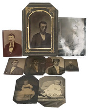 Civil War Era Tintype Photograph Set Of 9 Men  Infants Antique 1860s-1890s