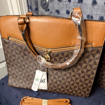 VZ Brown Geometric Shoulder Bag & Backpack Set with Detachable Strap, Gold Hard 