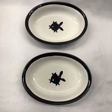 Petrageous Designs City Pets Cat Food Water Dish Bowl 6.25" Oval Fishes Set of 2