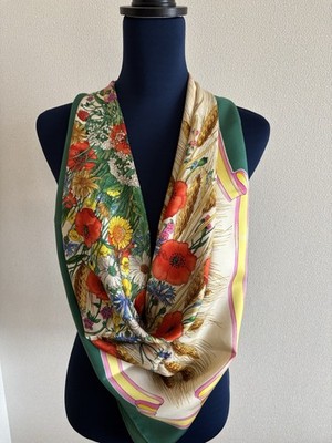 Vintage GUCCI Seidentuch Vittorio Accornero Flora Weizen Mohn 85 cm Made in...
