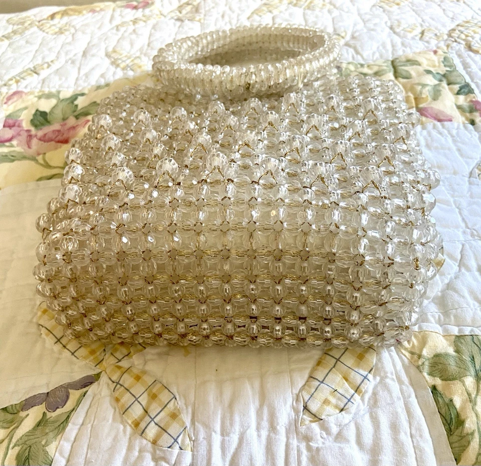 RARO Bolso de Mano de Novia Walborg Hilo de Oro Baquelita Austriaco Con Cuentas Foto 4 de 4