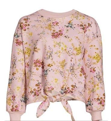 Cinq A Sept Sz Small Parker Sakura Floral Tie-Dye Pullover Sweatshirt Knot Front