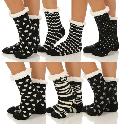 MARKENLOS Hüttensocken Hausschuhe Hüttenschuhe Socken Kuschelsocken Teddyfell Warm Schwarz