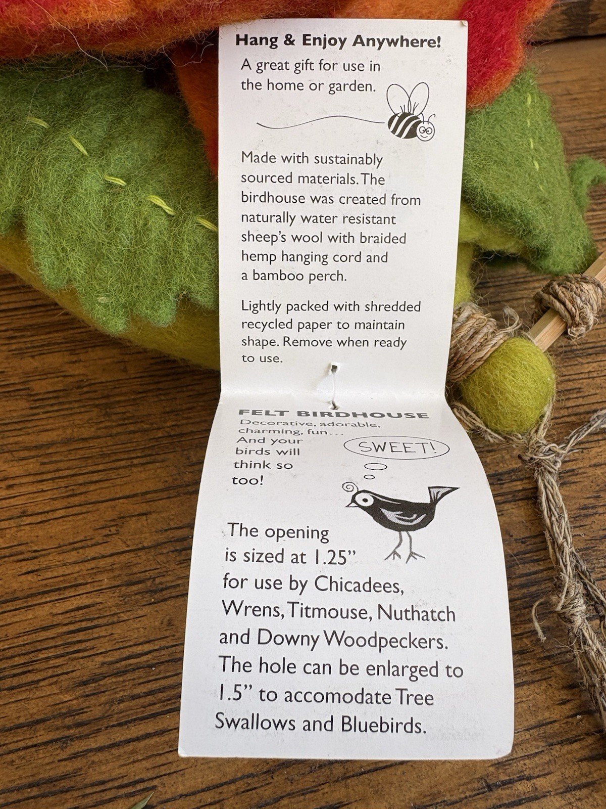 Wild Woolies Felt Bird House Poppy Flower Fair Trade Nepal NWT