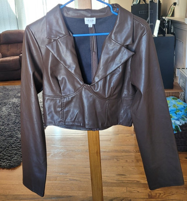 Le Lis Women's Chocolate Brown Faux Leather Crop Top