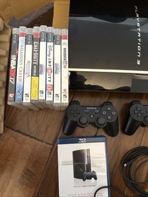 Sony PlayStation 3 PS3 Fat 80 GB Console Bundle w/ 2 Controllers And 8 Games